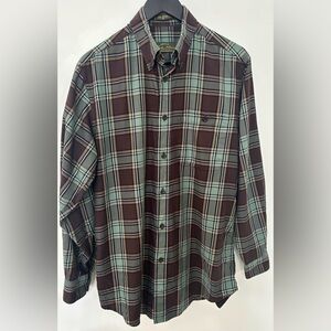 Orvis Plaid Button Down Shirt Men’s Medium Green Brown Long Sleeve